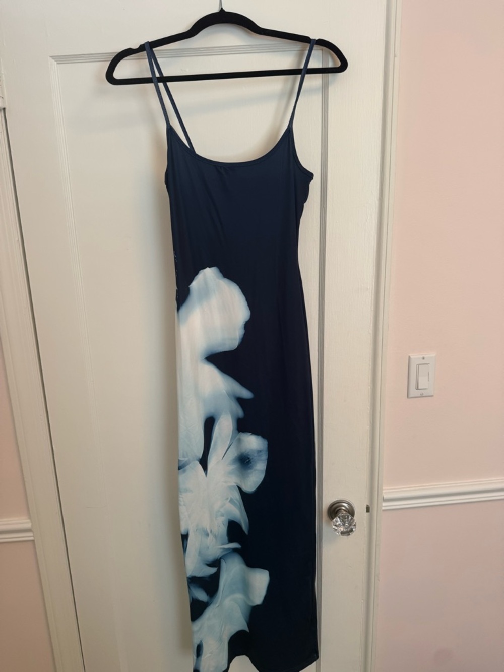 Women's Navy Blue Maxi Slip Dress with White Floral Print